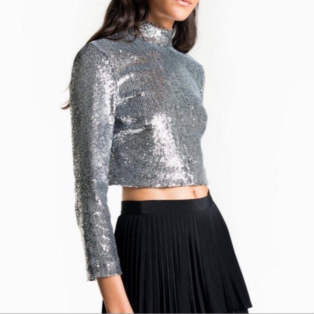 A.L.C. Keegan Mock Neck Sequin Crop Top